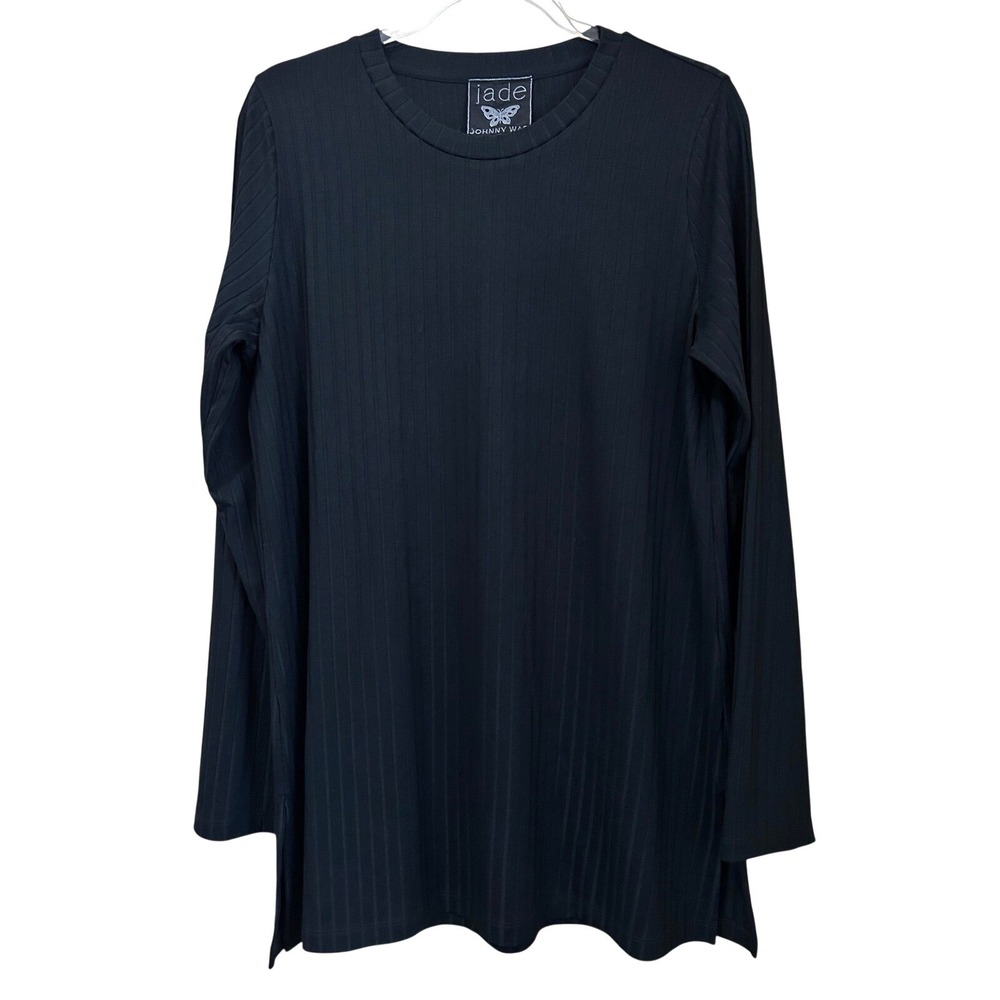 Johnny Was Jade Size Large Black Ribbed Long Sleeve Crew Neck Tunic Loungewear